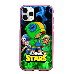 Чехол iPhone 11 Pro матовый BRAWL STARS LEON, цвет: 3D-малиновый