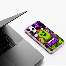 Чехол iPhone 11 Pro матовый BRAWL STARS SPIKE, цвет: 3D-розовый — фото 2