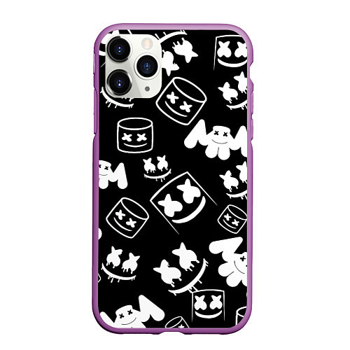 Чехол iPhone 11 Pro матовый Marshmello ЧБ / 3D-Фиолетовый – фото 1