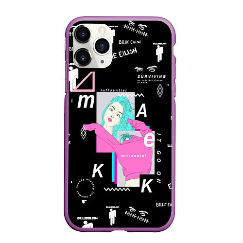 Чехол iPhone 11 Pro матовый Billie Eilish / 3D-Фиолетовый – фото 1