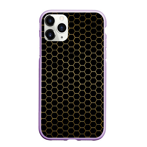 Чехол iPhone 11 Pro матовый ЗОЛОТЫЕ СОТЫ / 3D-Сиреневый – фото 1