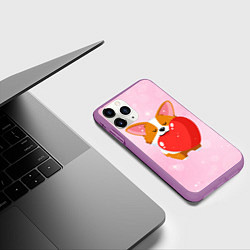 Чехол iPhone 11 Pro матовый Милый корги, цвет: 3D-фиолетовый — фото 2