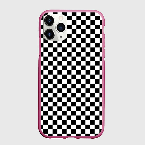 Чехол iPhone 11 Pro матовый Шахматка мелкая / 3D-Малиновый – фото 1