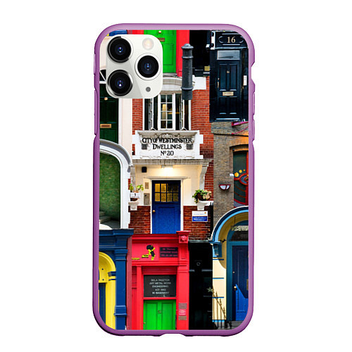 Чехол iPhone 11 Pro матовый London doors цифровой коллаж / 3D-Фиолетовый – фото 1