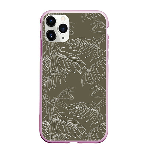 Чехол iPhone 11 Pro матовый Листья пальмы / 3D-Розовый – фото 1