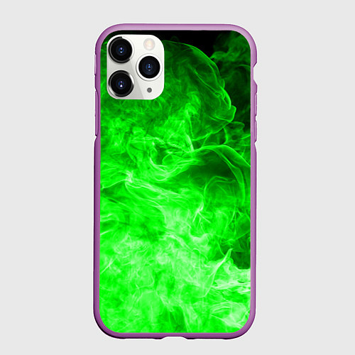 Чехол iPhone 11 Pro матовый ОГОНЬ GREEN NEON / 3D-Фиолетовый – фото 1