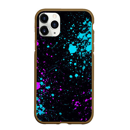 Чехол iPhone 11 Pro матовый БРЫЗГИ КРАСКИ NEON / 3D-Коричневый – фото 1