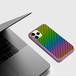 Чехол iPhone 11 Pro матовый РАДУЖНАЯ ШАХМАТКА, цвет: 3D-фиолетовый — фото 2