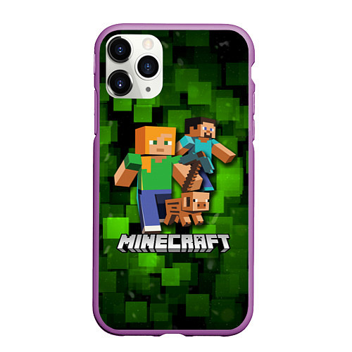 Чехол iPhone 11 Pro матовый Minecraft Майнкрафт / 3D-Фиолетовый – фото 1