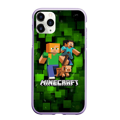 Чехол iPhone 11 Pro матовый Minecraft Майнкрафт / 3D-Светло-сиреневый – фото 1