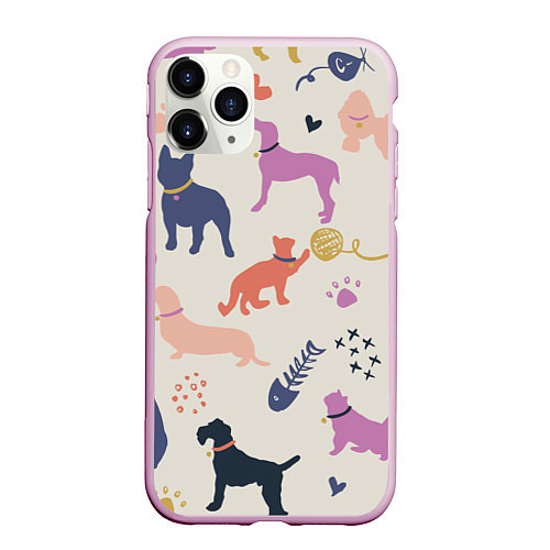 Чехол iPhone 11 Pro матовый Домашние животные паттерн / 3D-Розовый – фото 1