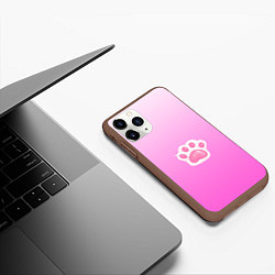 Чехол iPhone 11 Pro матовый Розовая лапка с подушечками, цвет: 3D-коричневый — фото 2