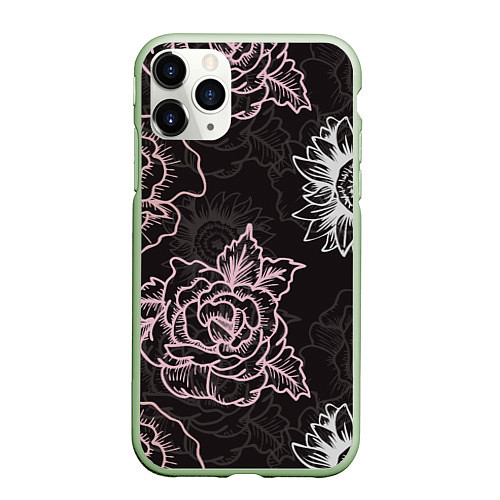 Чехол iPhone 11 Pro матовый Цветочный узор / 3D-Салатовый – фото 1