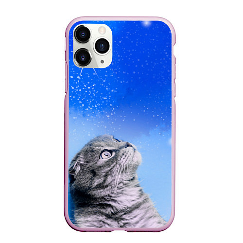 Чехол iPhone 11 Pro матовый Кот и космос / 3D-Розовый – фото 1