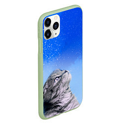 Чехол iPhone 11 Pro матовый Кот и космос, цвет: 3D-салатовый — фото 2