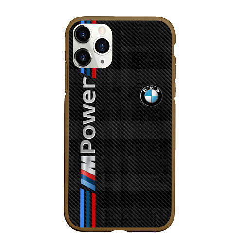 Чехол iPhone 11 Pro матовый BMW POWER CARBON / 3D-Коричневый – фото 1