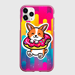 Чехол iPhone 11 Pro матовый Милый корги, цвет: 3D-малиновый