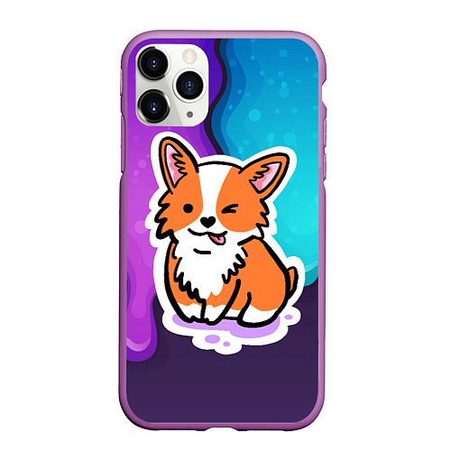 Чехол iPhone 11 Pro матовый Милый корги / 3D-Фиолетовый – фото 1