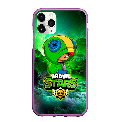 Чехол iPhone 11 Pro матовый Space Leon Brawl Stars / 3D-Фиолетовый – фото 1