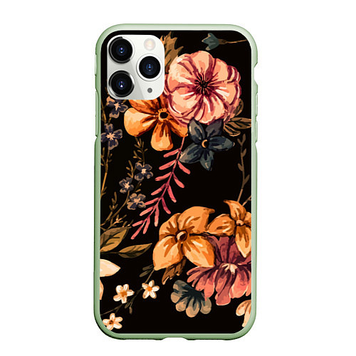 Чехол iPhone 11 Pro матовый Цветы / 3D-Салатовый – фото 1