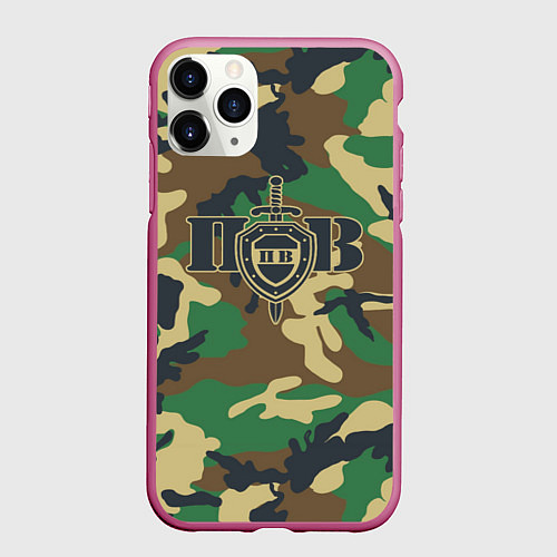 Чехол iPhone 11 Pro матовый Пограничные Войска камуфляж / 3D-Малиновый – фото 1