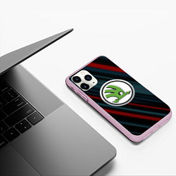 Чехол iPhone 11 Pro матовый Шкода большое лого, цвет: 3D-розовый — фото 2