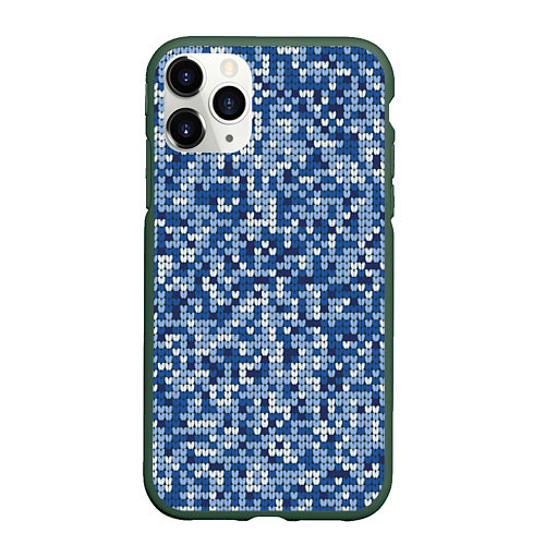 Чехол iPhone 11 Pro матовый ВЯЗАНЫЙ КАМУФЛЯЖ / 3D-Темно-зеленый – фото 1