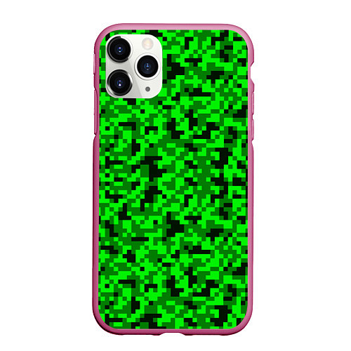 Чехол iPhone 11 Pro матовый КАМУФЛЯЖ GREEN / 3D-Малиновый – фото 1