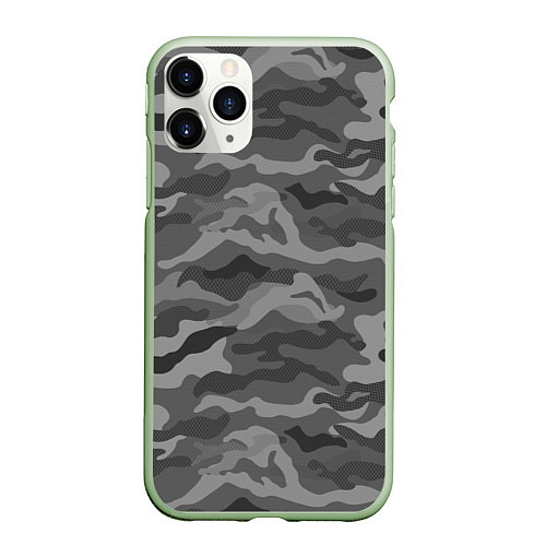 Чехол iPhone 11 Pro матовый КАМУФЛЯЖ GREY / 3D-Салатовый – фото 1