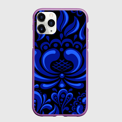 Чехол iPhone 11 Pro матовый Гжель узоры / 3D-Фиолетовый – фото 1