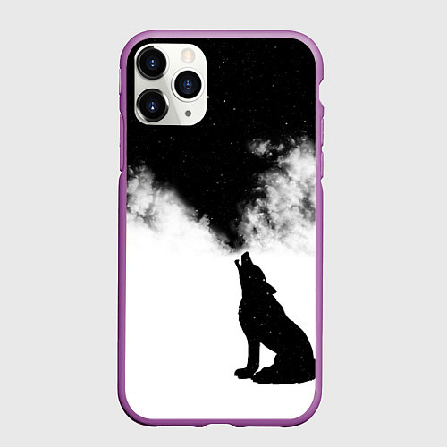 Чехол iPhone 11 Pro матовый Galaxy wolf / 3D-Фиолетовый – фото 1