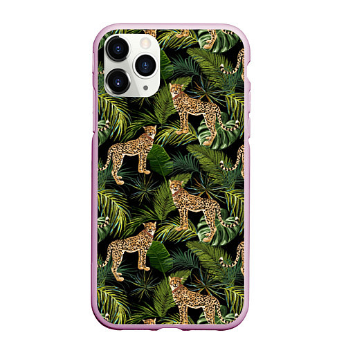 Чехол iPhone 11 Pro матовый Versace Леопарды / 3D-Розовый – фото 1