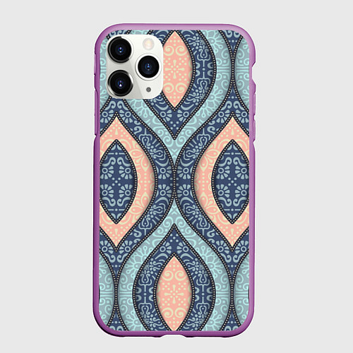 Чехол iPhone 11 Pro матовый Восточный орнамент / 3D-Фиолетовый – фото 1