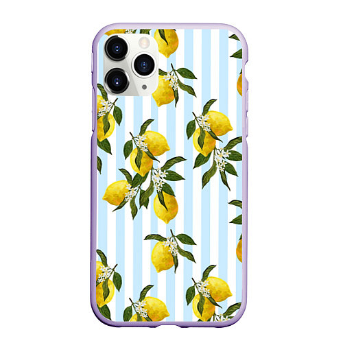 Чехол iPhone 11 Pro матовый Лимоны / 3D-Светло-сиреневый – фото 1