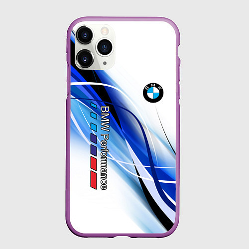 Чехол iPhone 11 Pro матовый BMW волны - blue-white / 3D-Фиолетовый – фото 1