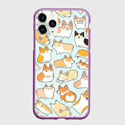 Чехол iPhone 11 Pro матовый Милые корги, цвет: 3D-фиолетовый