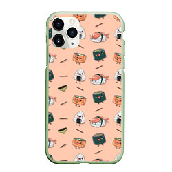 Чехол iPhone 11 Pro матовый Суши, цвет: 3D-салатовый