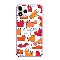 Чехол iPhone 11 Pro матовый Милые лисы, цвет: 3D-светло-сиреневый