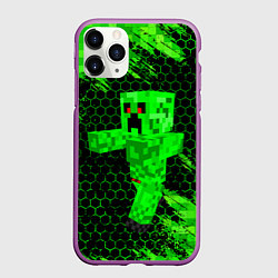 Чехол iPhone 11 Pro матовый MINECRAFT CREEPER, цвет: 3D-фиолетовый