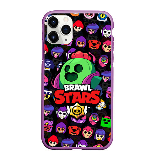 Чехол iPhone 11 Pro матовый BRAWL STARS SPIKE / 3D-Фиолетовый – фото 1