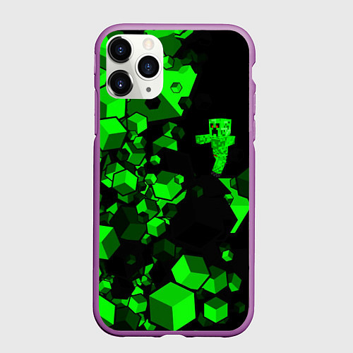 Чехол iPhone 11 Pro матовый MINECRAFT CREEPER / 3D-Фиолетовый – фото 1