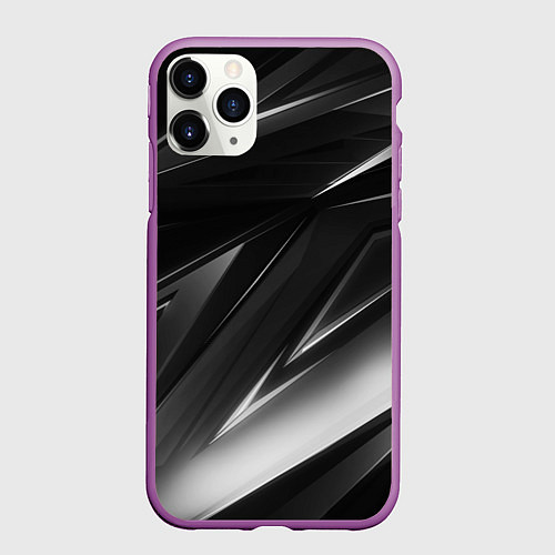 Чехол iPhone 11 Pro матовый GEOMETRY STRIPES BLACK & WHITE / 3D-Фиолетовый – фото 1