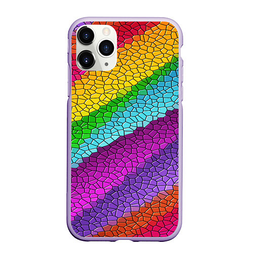 Чехол iPhone 11 Pro матовый Яркая мозаика радуга диагональ / 3D-Светло-сиреневый – фото 1