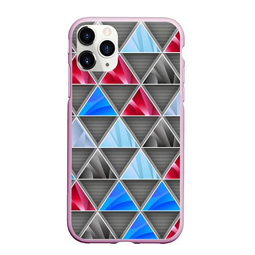Чехол iPhone 11 Pro матовый ТРЕУГОЛЬНИКИ / 3D-Розовый – фото 1