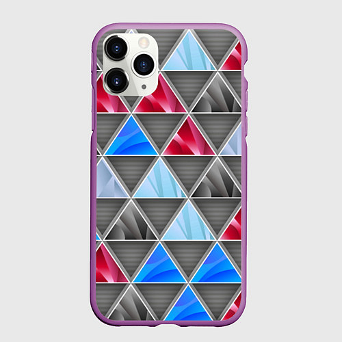 Чехол iPhone 11 Pro матовый ТРЕУГОЛЬНИКИ / 3D-Фиолетовый – фото 1