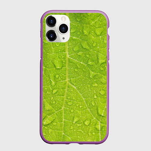 Чехол iPhone 11 Pro матовый Листок с росой / 3D-Фиолетовый – фото 1