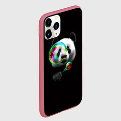 Чехол iPhone 11 Pro матовый Панда и мыльный пузырь, цвет: 3D-малиновый — фото 2