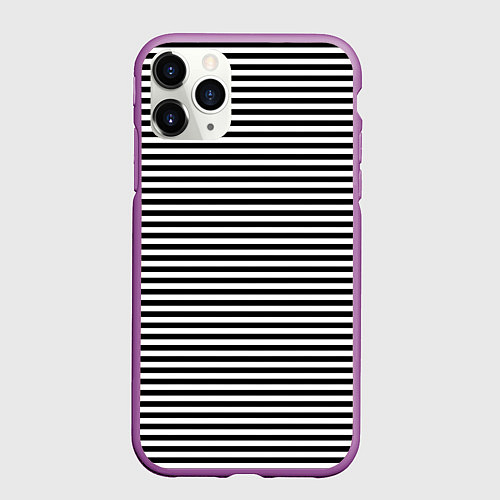 Чехол iPhone 11 Pro матовый В ЧЕРНО-БЕЛУЮ ПОЛОСКУ / 3D-Фиолетовый – фото 1