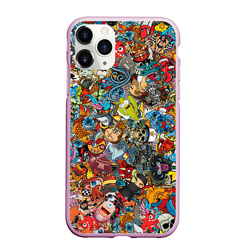 Чехол iPhone 11 Pro матовый Стикеры / 3D-Розовый – фото 1
