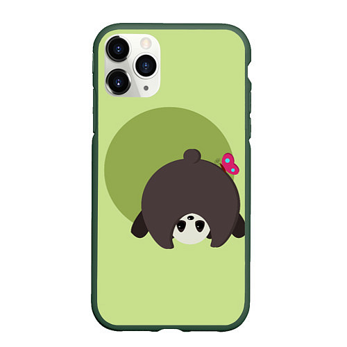 Чехол iPhone 11 Pro матовый Прикольная панда с бабочкой / 3D-Темно-зеленый – фото 1